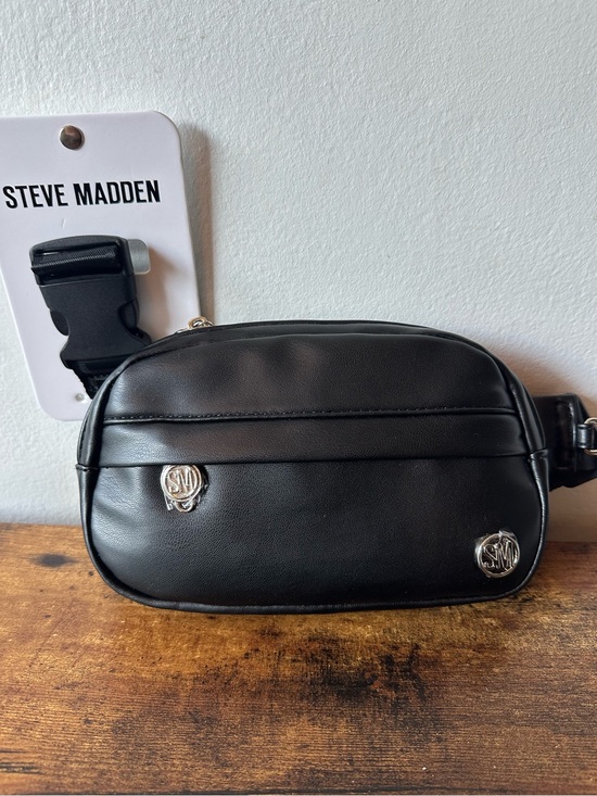 Steve Madden Handbags - Steve Madden Black Crossbody or Belt Bag with Silver Hardware Faux Leather NWT